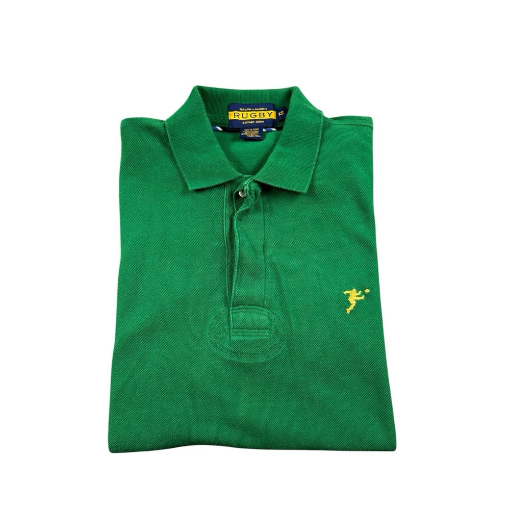 Ralph Lauren Rugby Green Yellow Logo Cotton Polo Shirt Mens XS